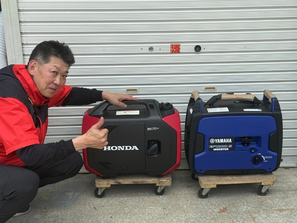 発電機の整備担当の亀山君とホンダの発電機