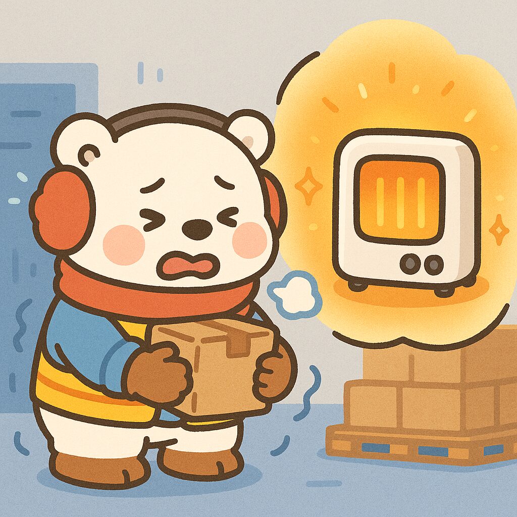 寒さに震えるクマの様子