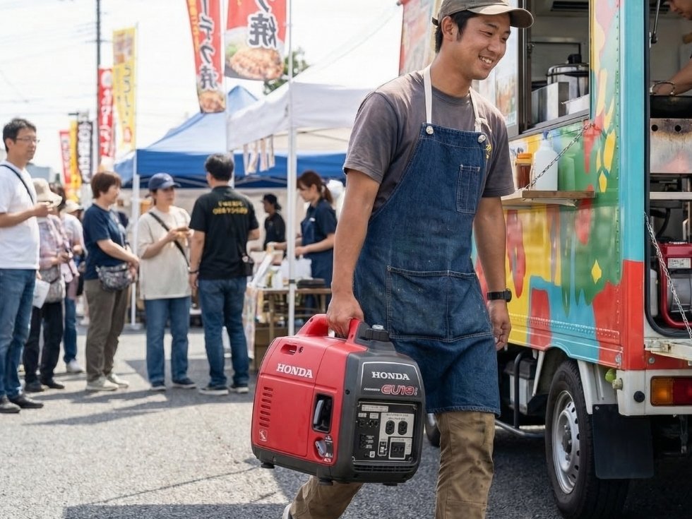 ホンダ発電機EU18iを運ぶキッチンカーのオーナー