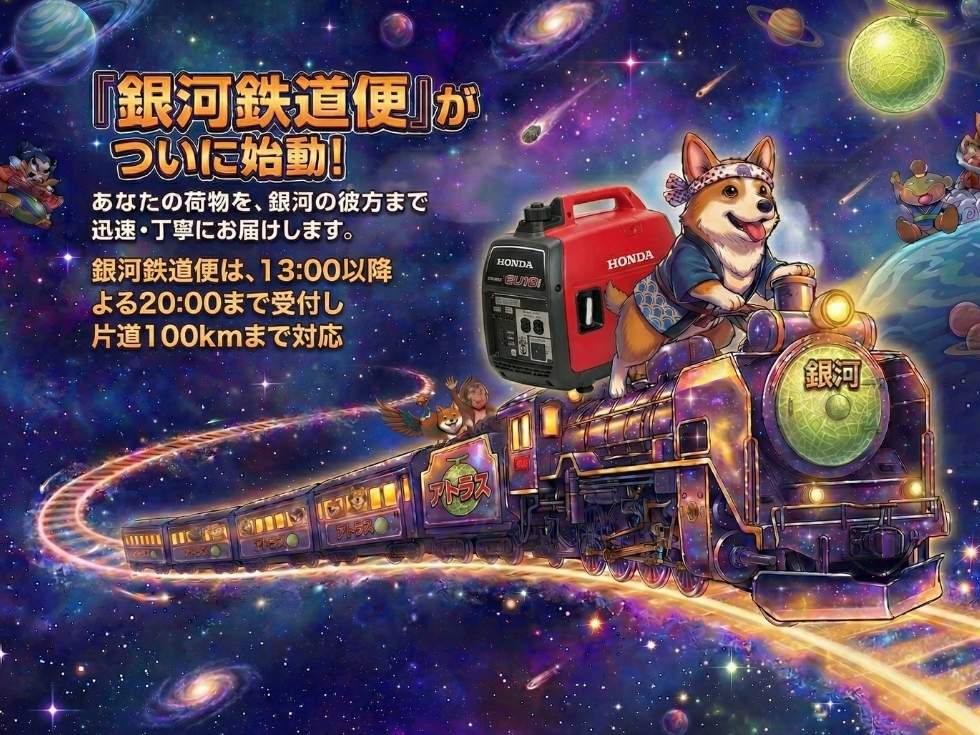 当社の緊急配送サービス・銀河鉄道便のイラスト