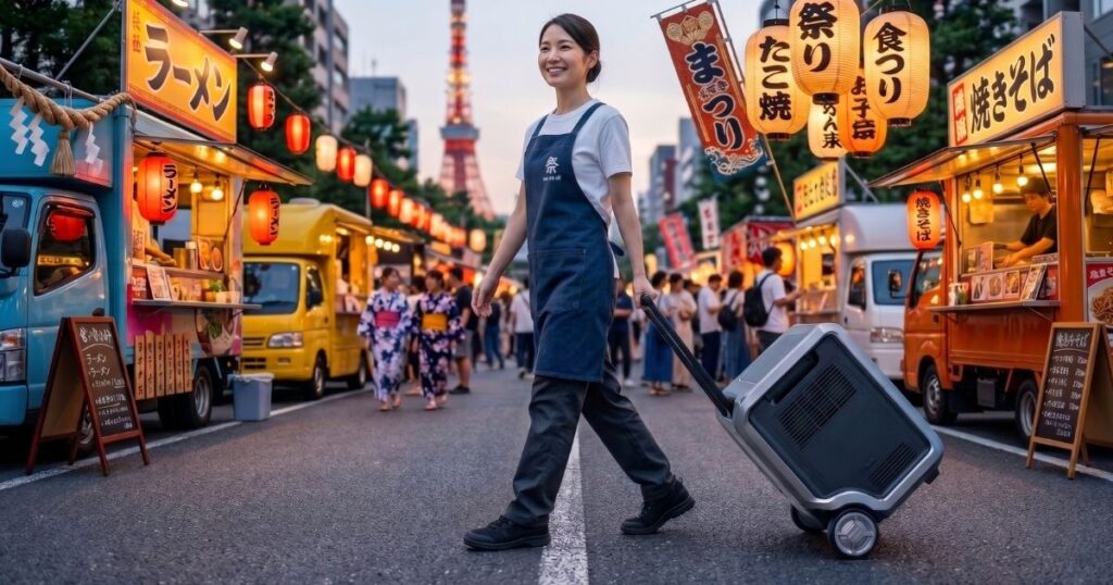 DABBSSION DBS3500を都内のお祭りイベントで運ぶ女性