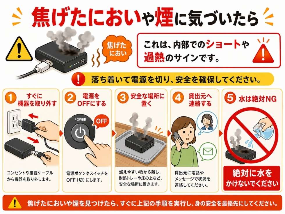 ポータブル電源の電源コードに関する以上を解説したイラスト
