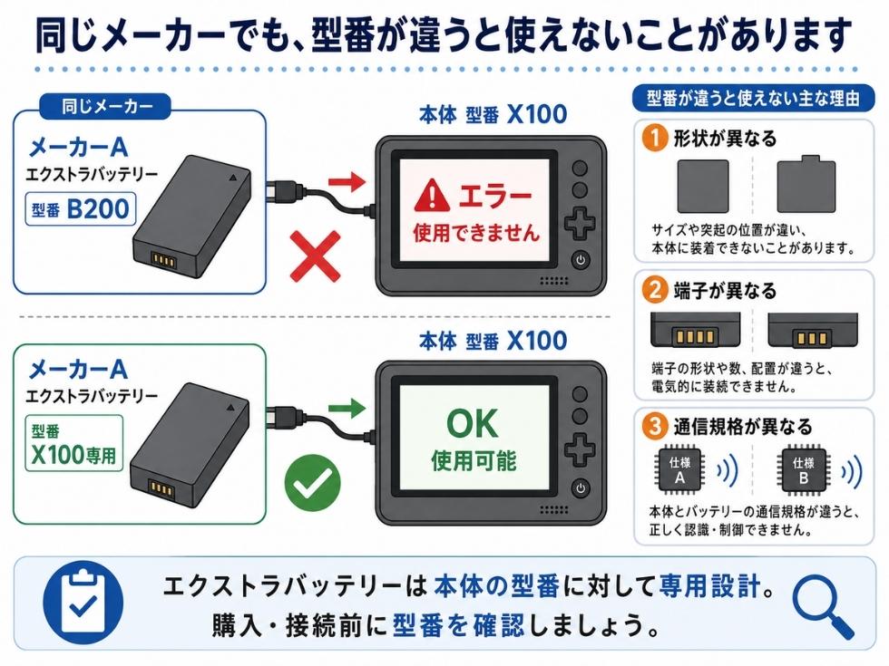 ポータブル電源の注意喚起エクストラバッテリーの互換性について