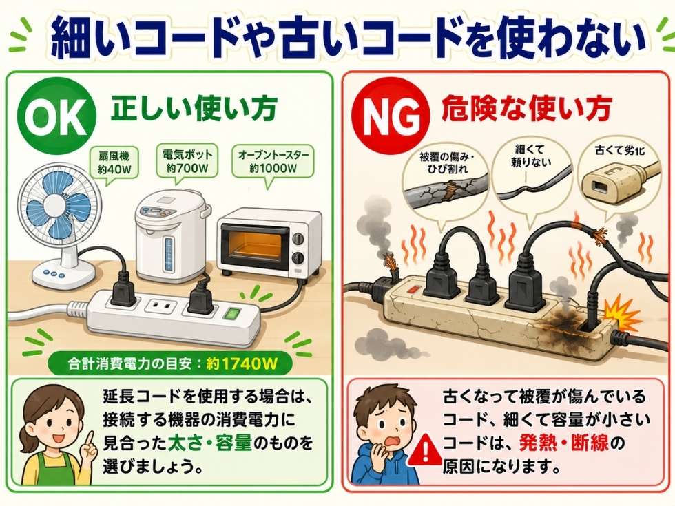 ポータブル電源の注意喚起・古いコードを使うリスクに関しての注意喚起