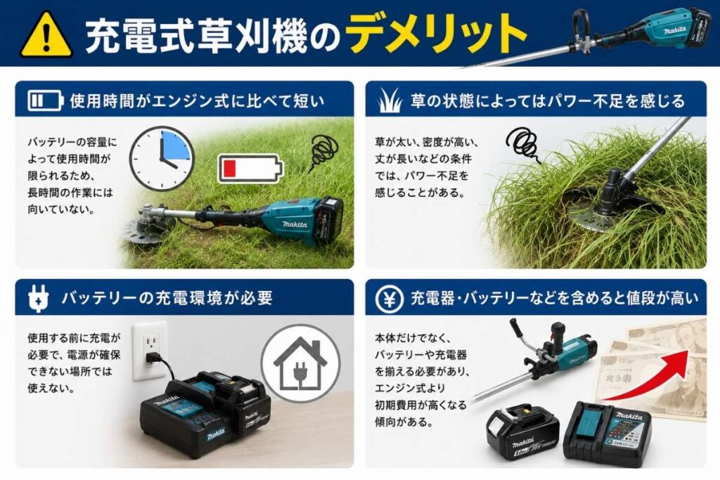 草刈機のデメリットをまとめた図解バナー